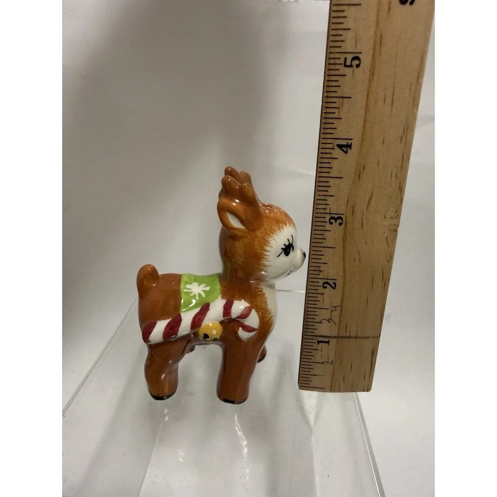 Vintage Christmas Snowman Reindeer Salt Pepper Shakers Ceramic Holiday Set